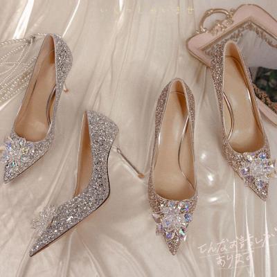 China Cinderella Shoes Rhinestone High Heel Women's New Fashion Trend Pumps Pointed Toe Woman Crystal Party Wedding Shoes For Women for sale