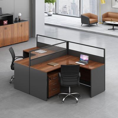 China Convertible L Shape Laminate Computer Workstation High End Style 4 Person Modern Double Sided Desk With Drawers for sale