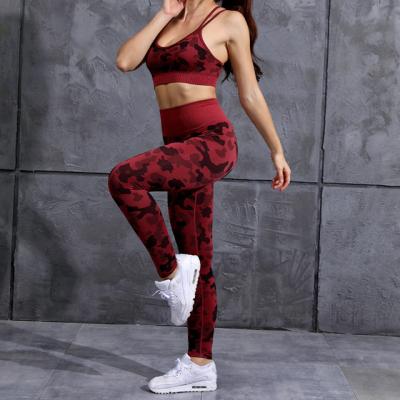 China 2021 Breathable Skinny Breathable Workout Yoga Wear Knitted Two Piece Summer Fitness Camouflage Crac! slot ! the yoga set for sale