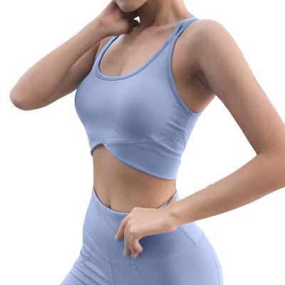 China Breathable Custom Outdoor Running Fitness Sports Vest Shockproof Navel Exposed Yoga Sports Bra Gathered Top for sale