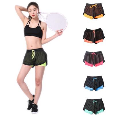 China Double-Layer Yoga Fitness Shorts Drawstring Quick-Dry Running Casual Women's Breathable Sports Shorts for sale