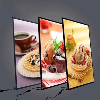 China Indoor Outdoor Ad LED Poster Frame Restaurant Cinema Marketing Products Aluminum Frame Tempered Glass Light Boxes Led Advertising Light Box for sale