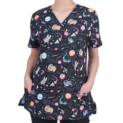 China Hospital Wholesale Print Nurses Shirt Custom Scrubs Nurse Cotton Luxury Woman Women Scrub Nursing Uniform for sale