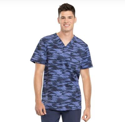 China Hospital V-neck Printed Medical Nurse Uniform Scrubs Nursing Hospital Uniform Men Scrub Top for sale