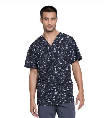 China Hospital V-neck Printed Medical Nurse Uniform Scrubs Nursing Hospital Uniform Men Scrub Top for sale