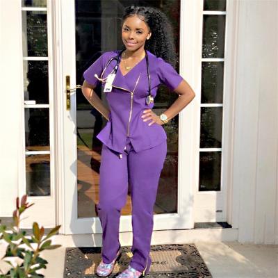 China Reusable Custom Logo Women Scrubs Jogger Sets Short Sleeves Nurse Hospital Uniforms for sale