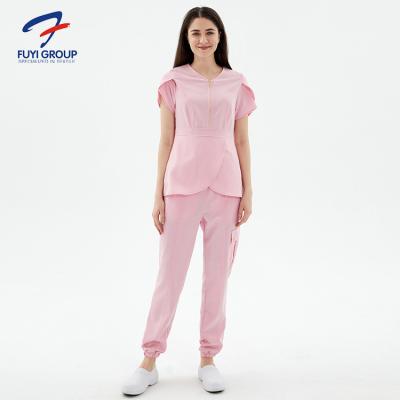 China OEM Reusable Fashionable Spandex Stretchy Antibacterial Nursing Uniform Sets Medical Scrub Hospital Uniforms for sale