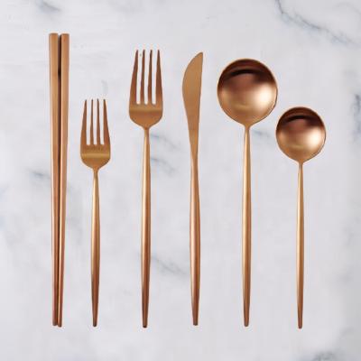 China Best Viable Selling 18/10 Stainless Steel Handle Brass Copper Dessert Spoons And Forks Wedding Flatware Sets Rose Gold Cutlery Utensil for sale