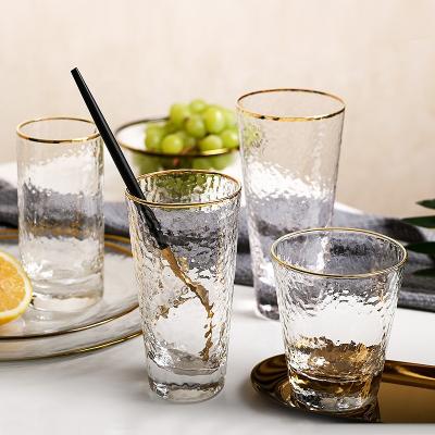 China Viable Hot Sale Gold Rim Hammered Clear Custom Logo Drinking Ball High Water Glass for sale