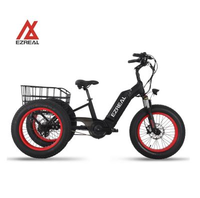 China EZREAL China New Fat Tire Drive Electric Tricycle 3 Mid Three Wheel Tricycle e Cargo Tricycle for sale