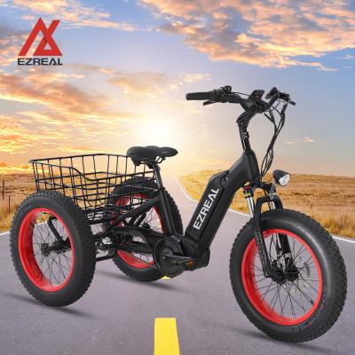 China EZREAL tricycle 3 wheels e tricycle cargo electric bike standard high performance 500w mid drive with shimano connection 3 speed for sale