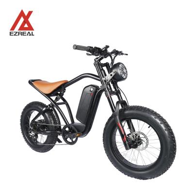 China EZREAL Aluminum Alloy Full Suspension Mountain Snow Electric Bicycle 500W 1000W Retro Electric Bike for sale