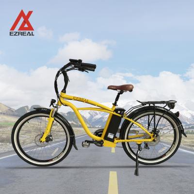 China High quality aluminum alloy EZREAL ebike beach cruiser electric bicycle 26 inch with 36V 250W hub motor for sale