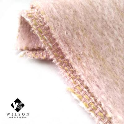 China Viable Special Pink Mohair Color Yarn Fancy Yarn Woolen Fabrics for Winter Coat for sale