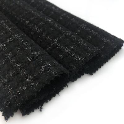 China Viable Check Small Glitter Wool Black Color New Product New Product Woolen Fabric For Women Coat for sale