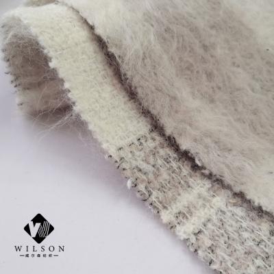 China Long Hair Viable Fancy Wool Tweed Design Plaid Light Color Woolen Fabric for sale