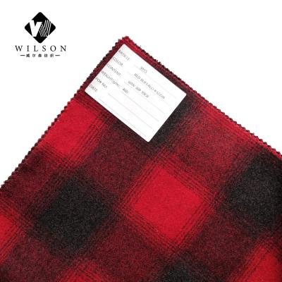 China Lightweight 60%wool Eco-friendly Sustainable Checked Red Flannel Woven Fabric Plaid for sale