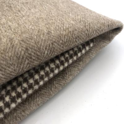 China Newest Sustainable Design One Side Brushed One Side Houndstooth Double Side Herringbone Woolen Fabric For Winter Coat for sale