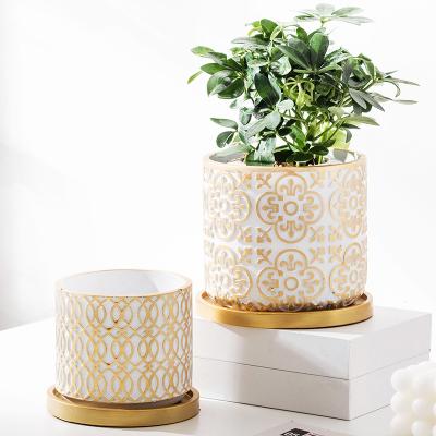 China 2023 Nordic Ceramic Gold Vase Trend Home Decor Flower Modern Potted Flower Pots For Plant Decoration Living Room Garden Supplies for sale