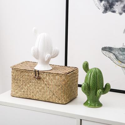 China Modern Creative Ceramic Pieces Of Home Decorations Cactus Shape Artifact Vase Living Room Porch Room Decoration for sale