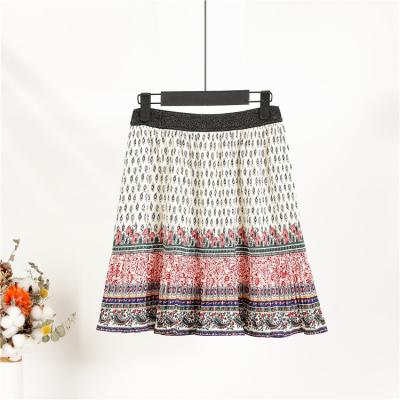 China Hot-selling new fashion summer breathable all-match retro print stripe short a-line skirt for sale