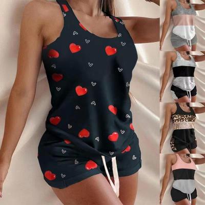 China QUICK DRY Women's Print Patchwork Sleepwear Summer Plus Size Shorts Pajamas Sleeveless Top Set for sale