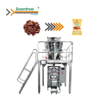 China 10 head dry food weigher beef poultry pork chicken fish jerky food vertical multihead packaging machine for sale