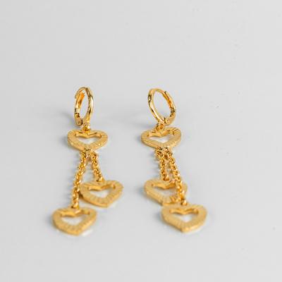 China CLASSIC factory fashion jewelry wholesale custom brass Dubai 24k gold plated heart drop earrings heart hoop earrings for women for sale