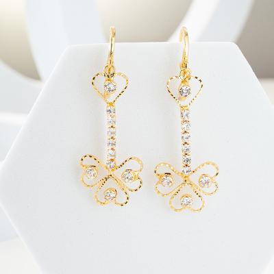 China CLASSIC Wholesale Fashion Design 24K Gold Plated CZ Drop Earrings High Quality Hollow Heart Long Earring Women Jewelry for sale