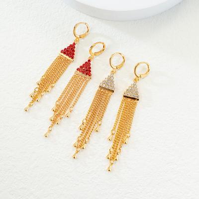 China Custom Fashion 24K Gold CLASSIC Diamond Tassel Pearl Pendant Earrings Copper Needle Shape Retro Simple Earrings Women for sale