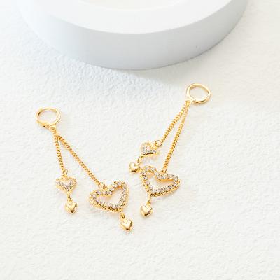 China CLASSIC High Quality Brass Gold Plated Zircon Heart Charm Stud Earrings Crystals Single Earring Special Jewelry Wholesale Supplies for sale