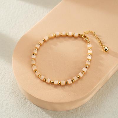 China Fashionable Handmade Custom Made Soft Ceramic Beads Bohemian Gold Wrist Ladies Vintage Acrylic Resin Adjustable Single Bangle Bracelet for sale