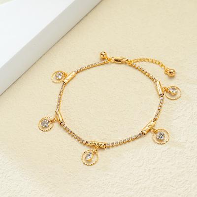 China Other Hot Selling Elegant Luxury Charms Anklet Chain Zircon 24k Environmental Copper Gold Plated Anklet Chain Design Jewelry Chain Anklets for sale