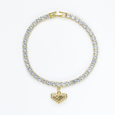 China Wholesale Trendy Design 14k Gold Popular Fashion Jewelry HD Gold 2022 Zircon Heart Shaped Bracelet for sale