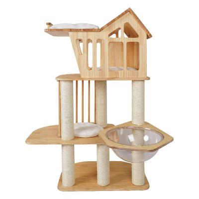 China New Design Sustainable High Quality Natural Paradise Wooden Cat Scratch Tree for sale