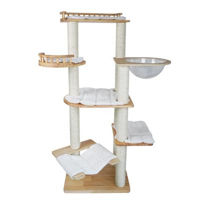 China Multi Viable Wood Cat Tower Toy Scratching Post Layer Cat Tree Tower for sale