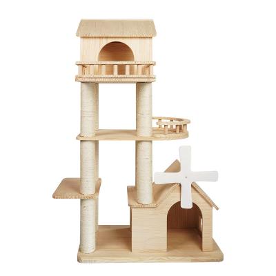 China Sustainable Wooden Scratch Cat Tower Diy Luxury Climbing Fashion Cat Tree Scratching Pole for sale