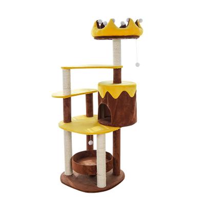 China Sustainable Luxury Cartoon Plush Cat Tree Play Tower Pet Game House With Scratches Cat Tree for sale