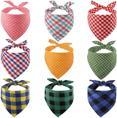 China Custom Viable Adjustable Washable Pet Bandanas Plaid Triangle Pet Dog Scarf Bandana for sale