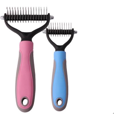 China Viable Double Sided Blades Fur Dematting Trimmer Deshedding Brush Grooming Tool Pet Hair Removal Comb for sale