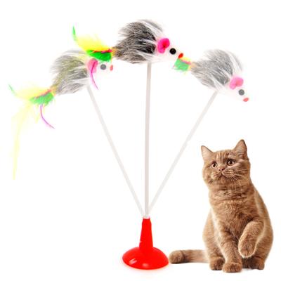 China Colorful Funny Interactive Stuffed Plush Toy Elastic Cat False Mouse Sucker Feather Pet Toy for sale