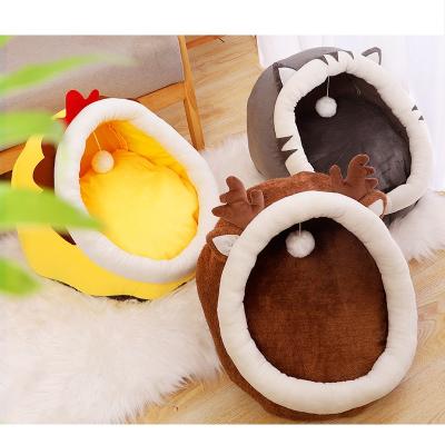 China New Pet Bed Cushion Winter Breathable Thick Warm Wholesale Cat Cage Partially Enclosed Cartoon Pet Nest for sale