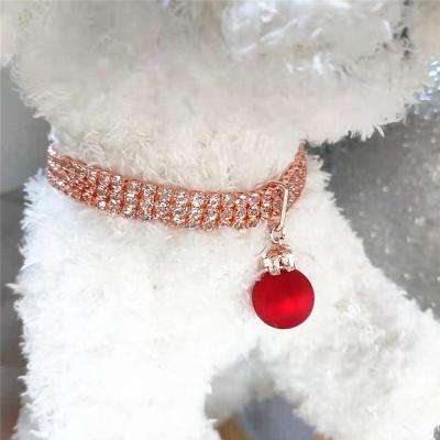 China Luxurious JEWELED Jewelry for Dog Puppy Cat Kitten Bling Elegant Dog Puppy Cat Kitten Collar with Red Pearl and Cute Shiny Paw Pendant for sale