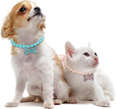 China Bling Rhinestone Bone Dog Pearl Jewelry Set Wedding JEWELED Necklace For Puppy Pets Dogs for sale