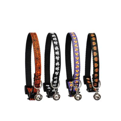 China Halloween Design Padded Pet Cat Dog Collar With Bell Quick Detach Pet Collar Pet Accessories for sale