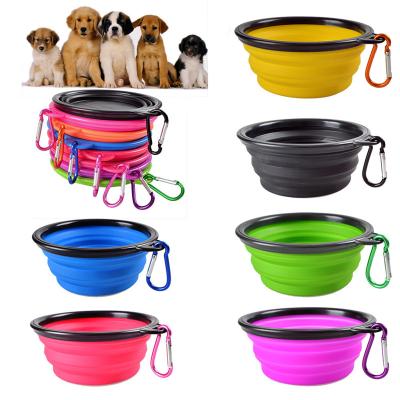 China Customized Viable Collapsible Logo Portable Pet Dog Bowl Silicone Water Bowls With Carabiner Clip For Travel for sale