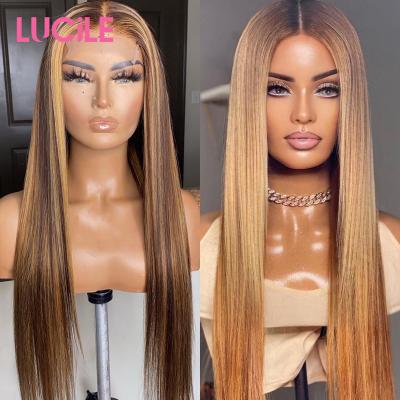 China Brazilian Straight Hair Highlight Wigs 13x4 4x4 Full Lace Wig T Part Body Wave Lace Up Straight Wig 150% Ombre Piano Color Hair P4/27# Long for sale