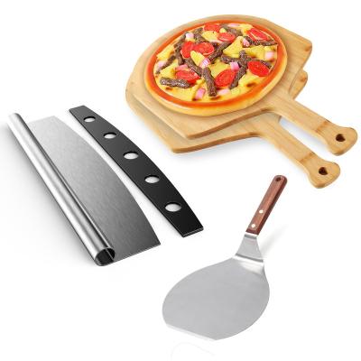 China Sustainable Premium Pizza Peel And Cutter Set, 12 Inch Bamboo Pizza Paddle Cutting Board Element Cutting Guided Grooves for sale