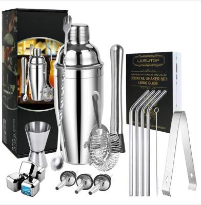 China 2021 Newly Design Modern Stainless Steel Cocktail Shaker Set Bar Tools Martini Shaker Set Color Boxes 19pcs/set for sale