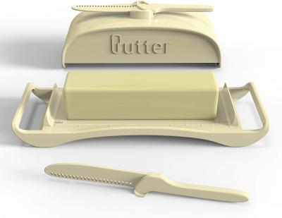 China BPA Free Food Grade Plastic Butter Dish With Lid And Knife Spreader Covered Butter Keeper Container Butter Holder For Countertop DXS Kitchen Tool 0005 for sale